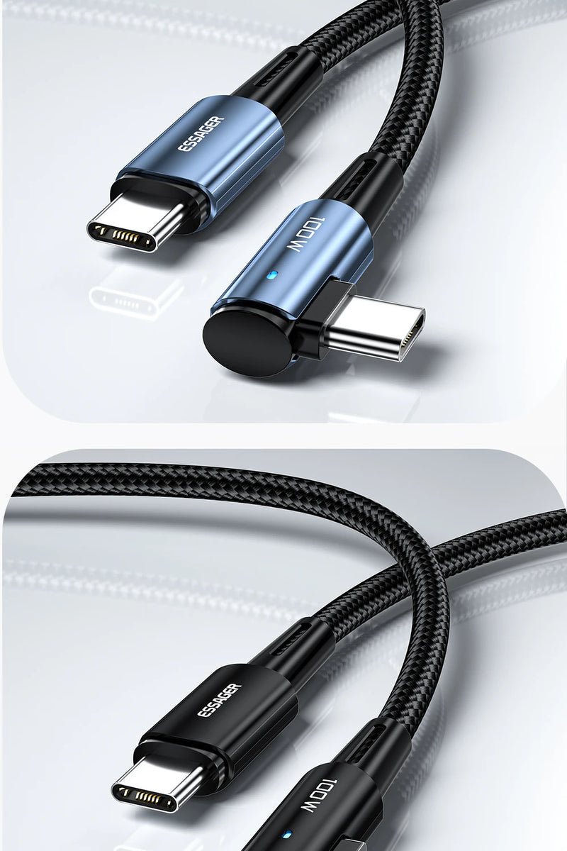 CABO-USB tipo C para cabo USB C, ângulo de 90 graus, iPad MacBook Pro, Xiaomi, Samsung, Huawei, carregamento rápido