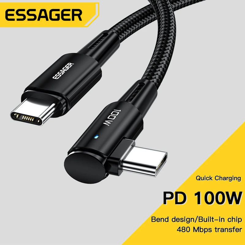 CABO-USB tipo C para cabo USB C, ângulo de 90 graus, iPad MacBook Pro, Xiaomi, Samsung, Huawei, carregamento rápido